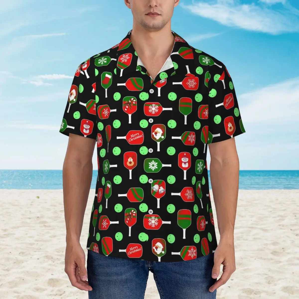 Paddles Ball Beach Shirt Christmas Pickleball Hawaii Casual Shirts Mens Vintage Blouses Short Sleeves Y2K Street Print Clothing