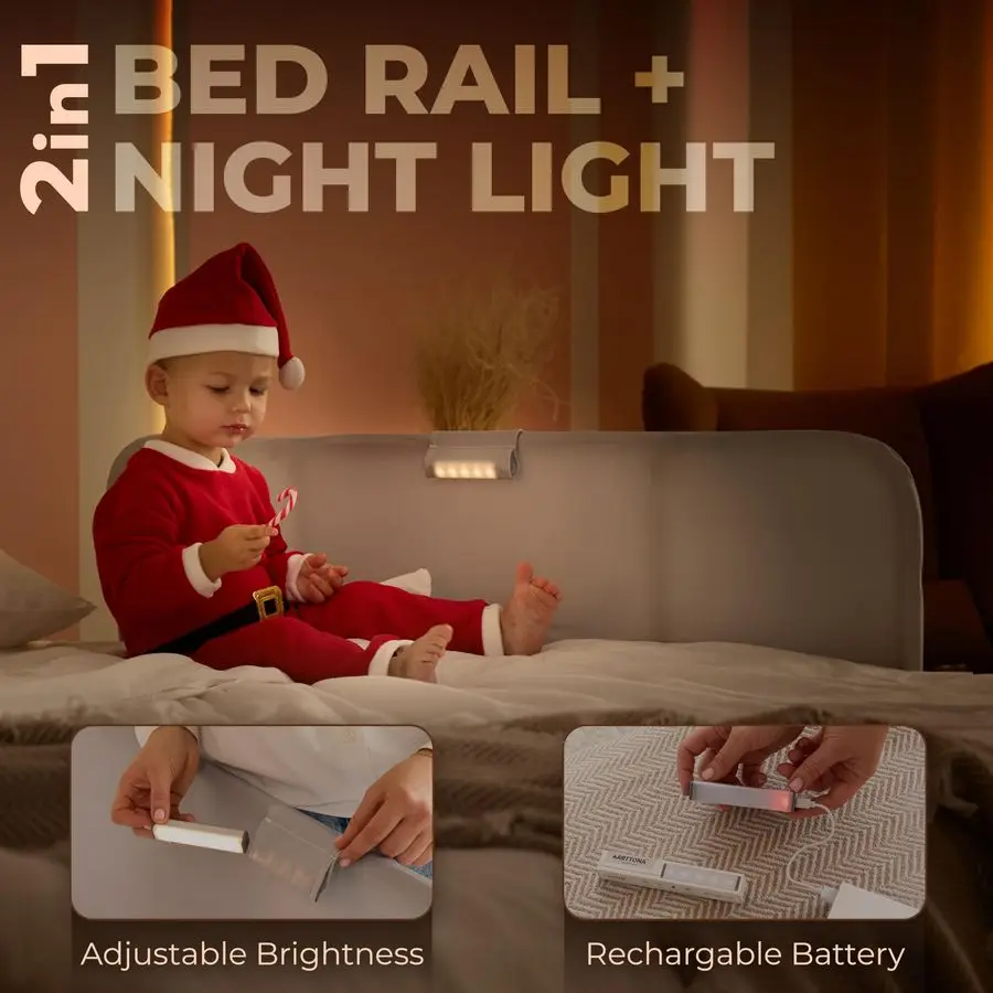 Trilho de cama com luz noturna, trilhos laterais dobráveis, adequados para a maioria das camas, trilhos de cama para cama de tamanho completo, trilhos queen size, trilhos duplos p