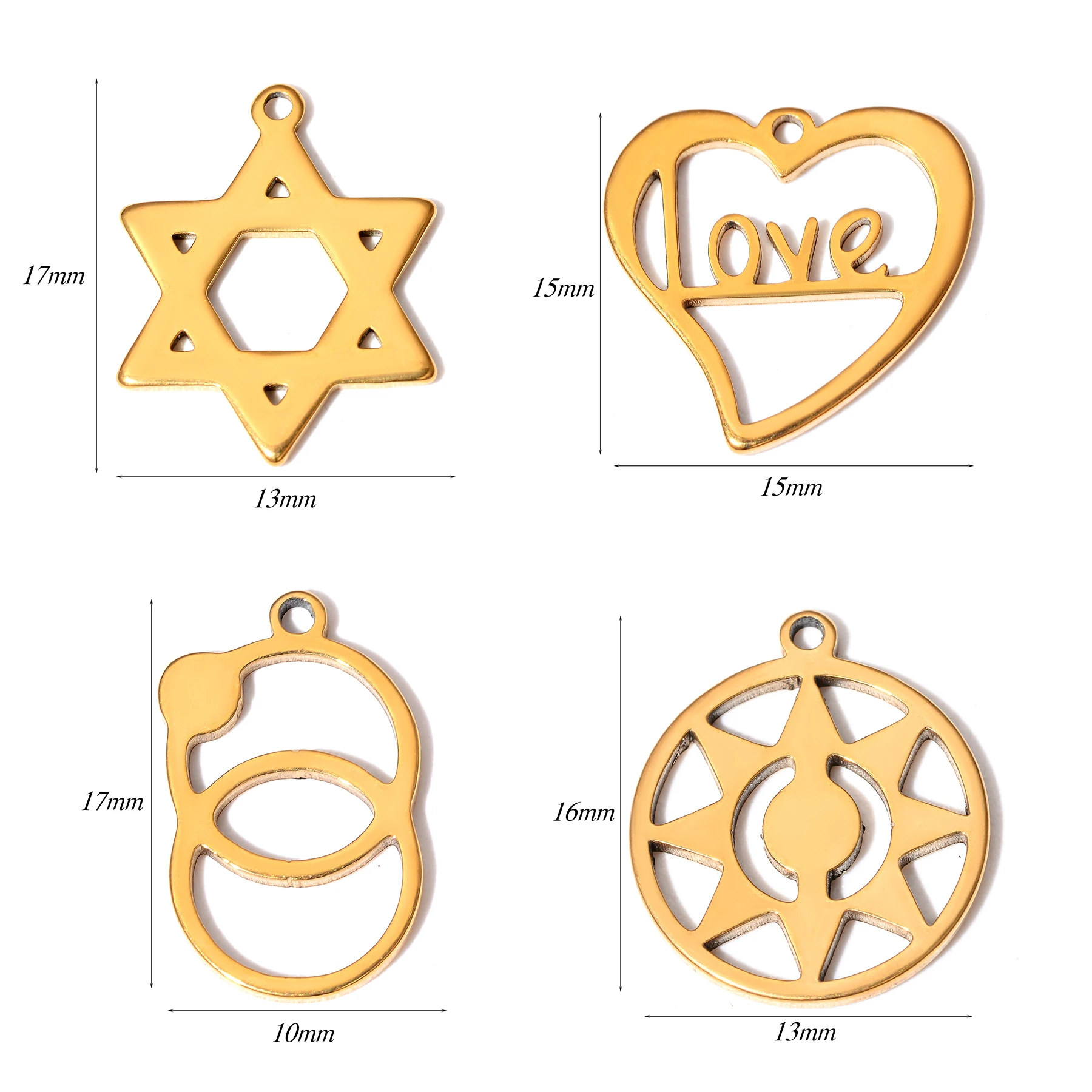 

50pcs Love Heart Sun Star Charm Pendan Stainless Steel Jewelry Making DIY Necklace Bracelet Handmade Accessories Wholesale