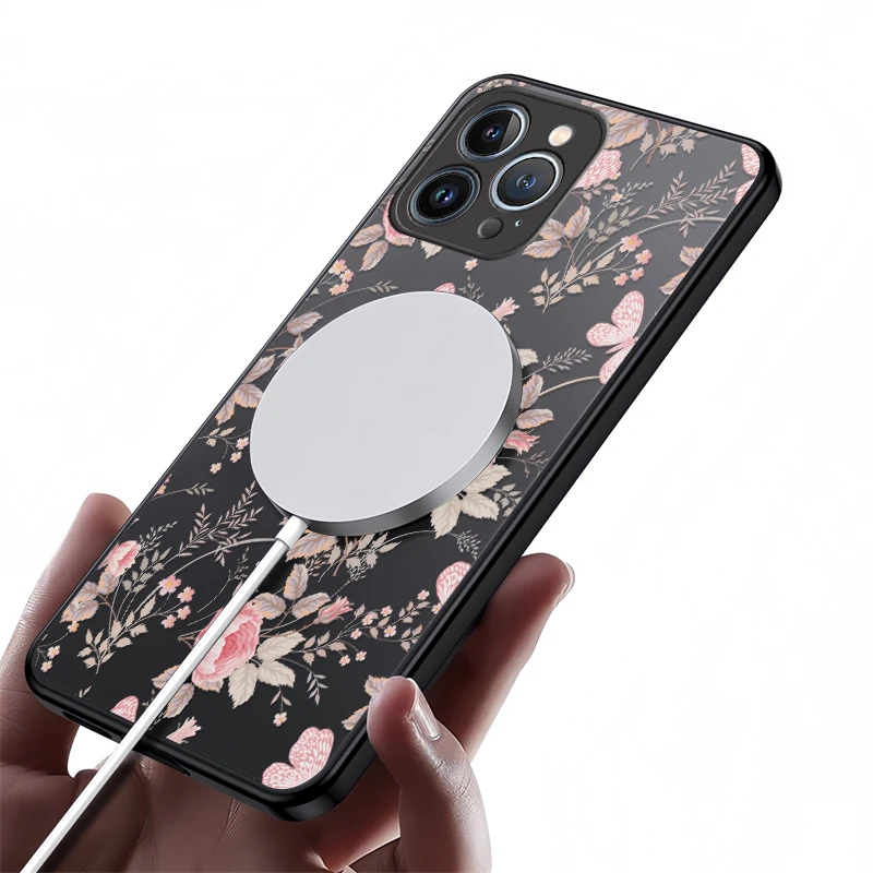 Casing HP iPhone 17 Pro Max Motif Bunga Silikon Untuk Magsafe, Casing iPhone 16 15 13 12 14 11 17 Pro Max, Cover Magnetik Air