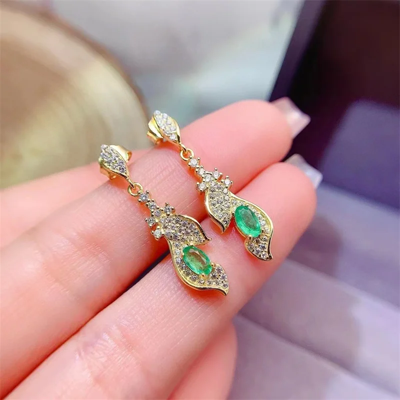 Genuine Gemstone Real Authentic Natural Colombian Emerald S925 Silver Drop Earrings with Certificate