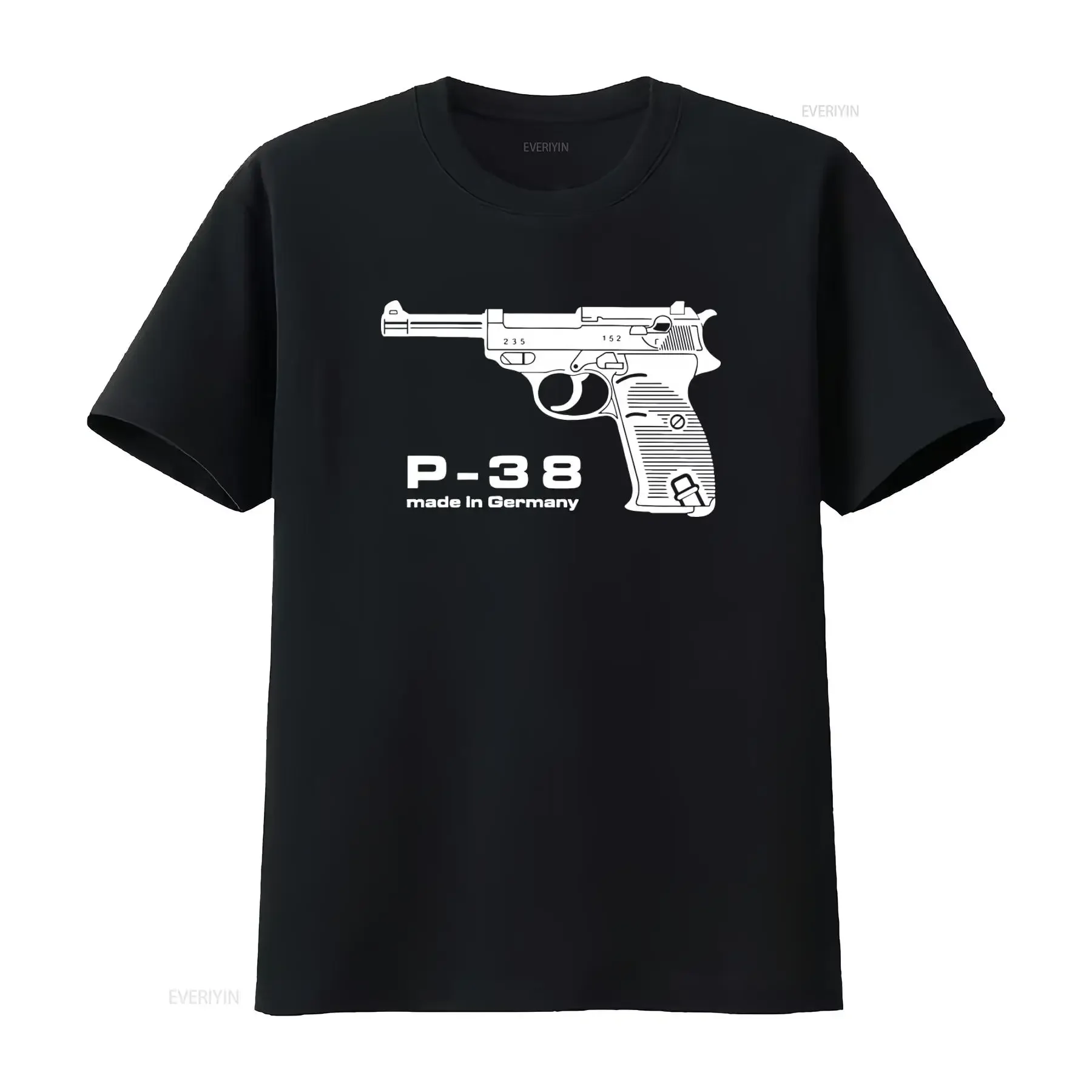 Walther P38 T Shirt for Men Made in Germany Style Print vintage Washed homme Soft fashion graphic Versatile Casual Stylish