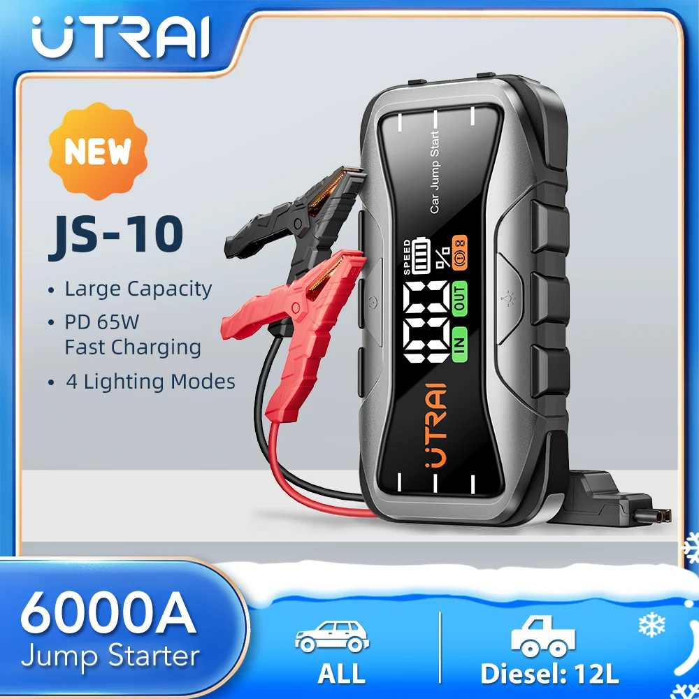 

UTRAI 27000mAh Car Jump Starter Power Bank 6000A Car Booster Auto Emergency Starting Device Jump Start for Petrol Diesel