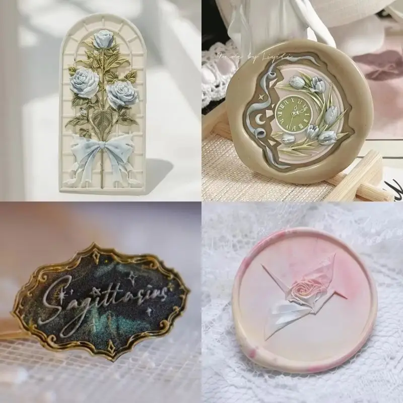 In Stock Wheat Diary 3d Embossed Wax Seal Stamp Head Brass Multi-Layer Carved Floral Windmill Plane Design Vintage Ins Diy Gift