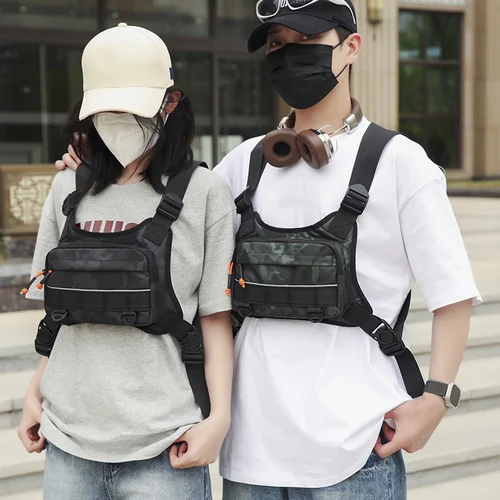 Imagen 2 del producto Bolsa frontal para el pecho, chaleco para acampar, mochila para hombres y mujeres, paquete táctico para correr, deportes al aire libre, ciclismo, correr, pesca, bolsa de aparejo de viaje