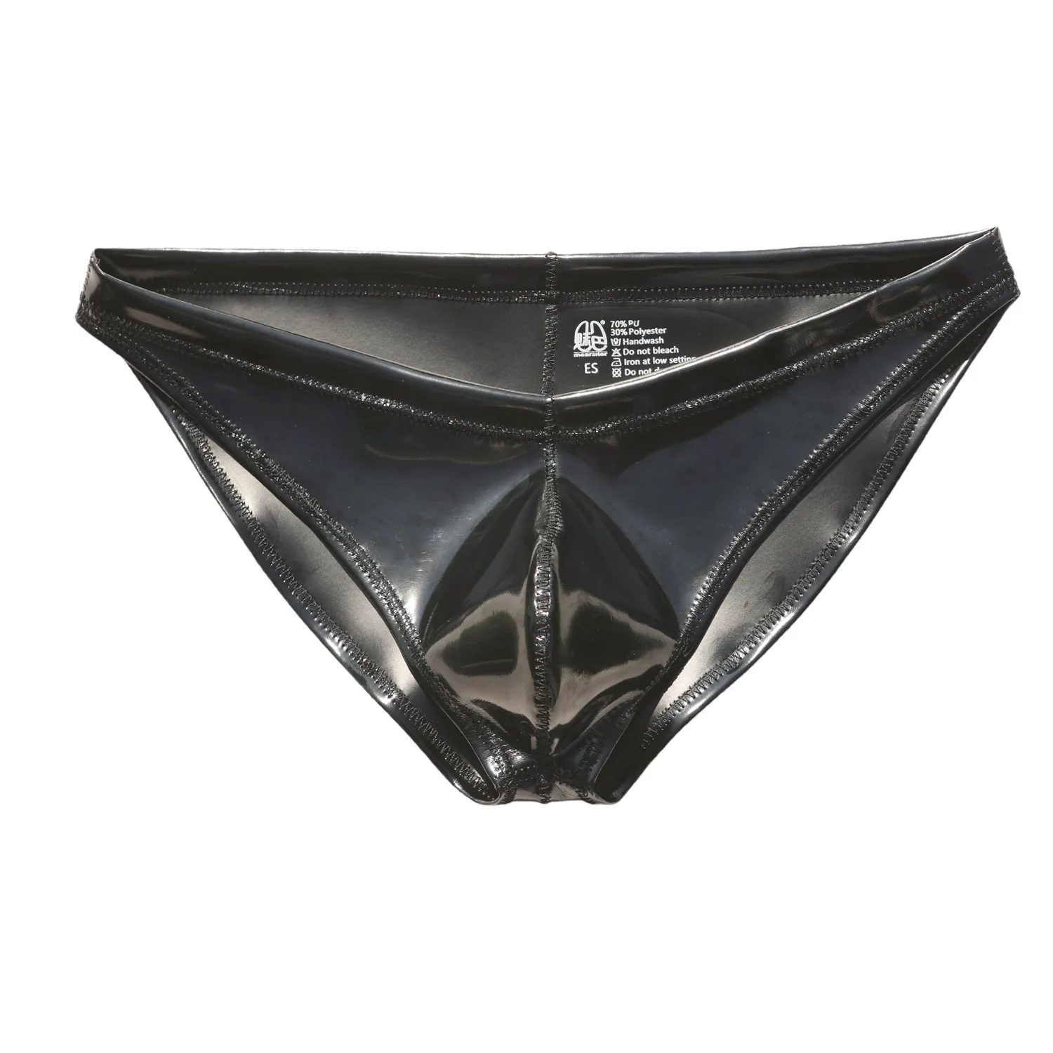 Men Sexy PU Leather Briefs Glossy Shiny Shorts Black Stylish Tight-Fitting