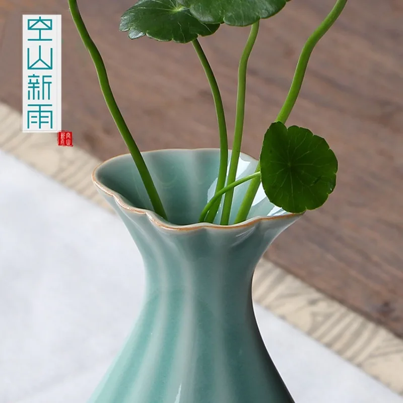 Chinese Porcelain Vase Jingdezhen Ceramics Longquan Celadon Crackle Glaze Vase Insert Office Desk Home Decoration Accessories