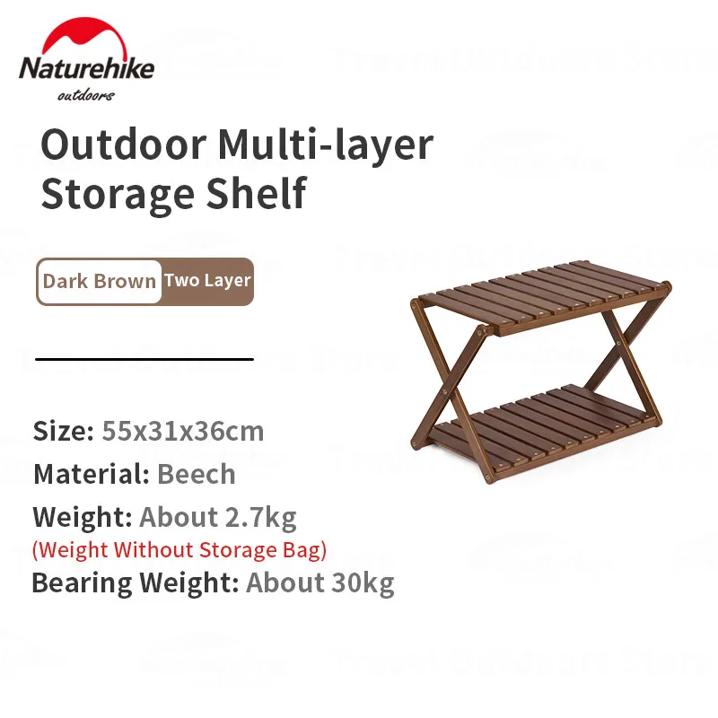 

Naturehike Double Layer Storage Rack Folding Wooden Mini Table Camping Picnic BBQ Shelf Outdoor Portable Tableware Storage