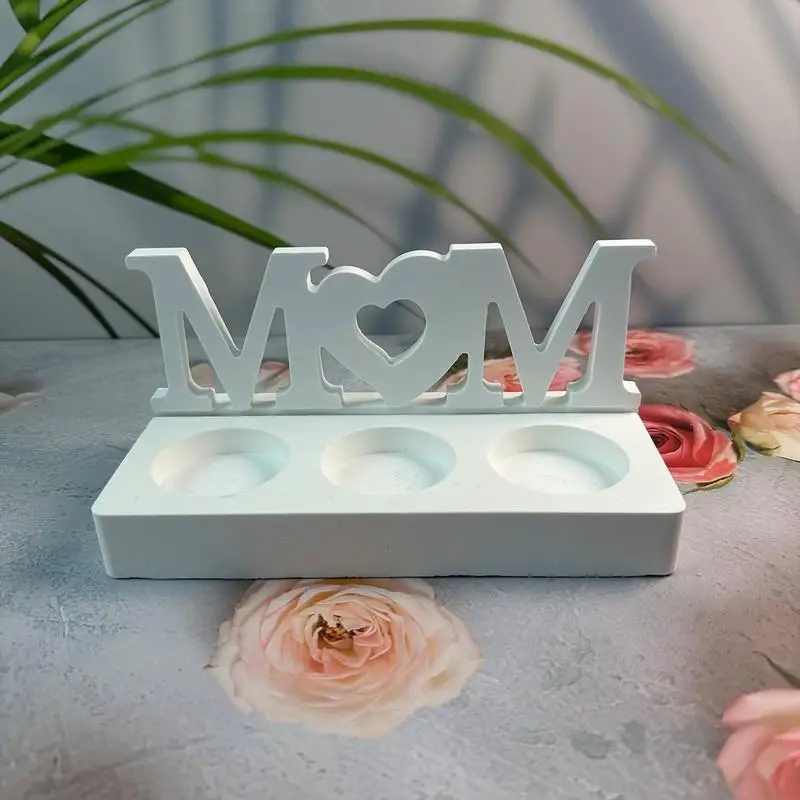 Candle Holder Silicone Molds Decorative Mom/Dad Candlestick Mold Epoxy Resin Molds Letter or Base Non-Stick Silicone Mould for