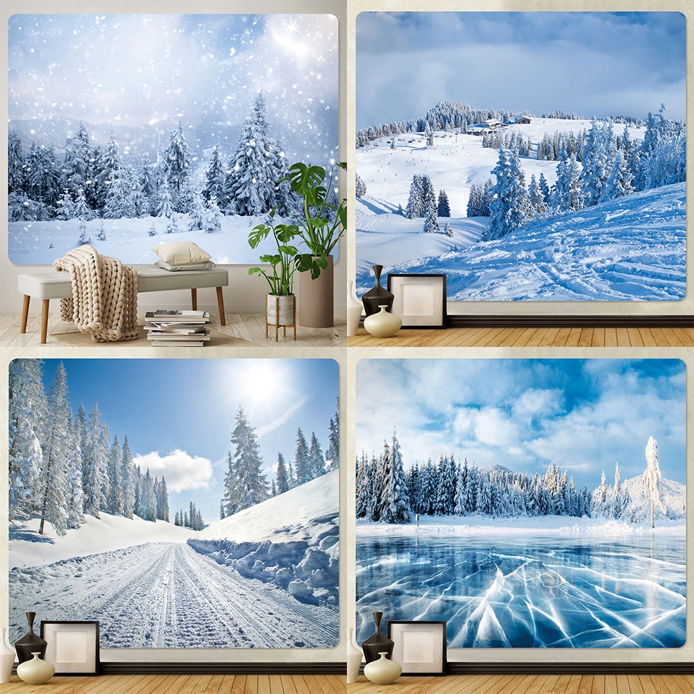 Forest snow scene home art decoration tapestry bohemian  psychedelic  wall hanging bedroom