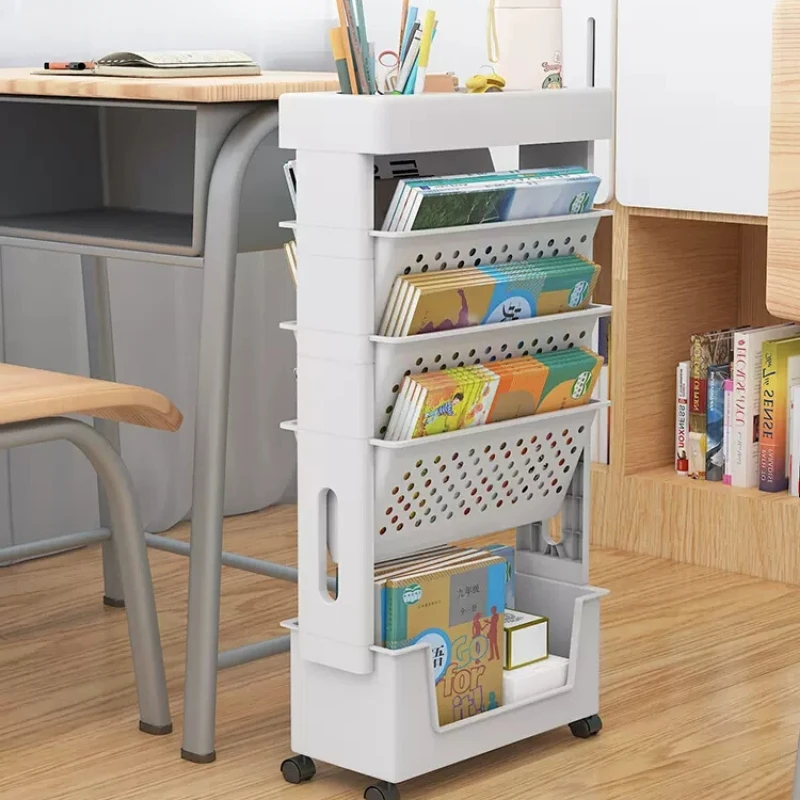 Simple Mobile Versatile Storage Rack on Wheels for Books Documents Home Office Classroom Flexible Moving Shelf
