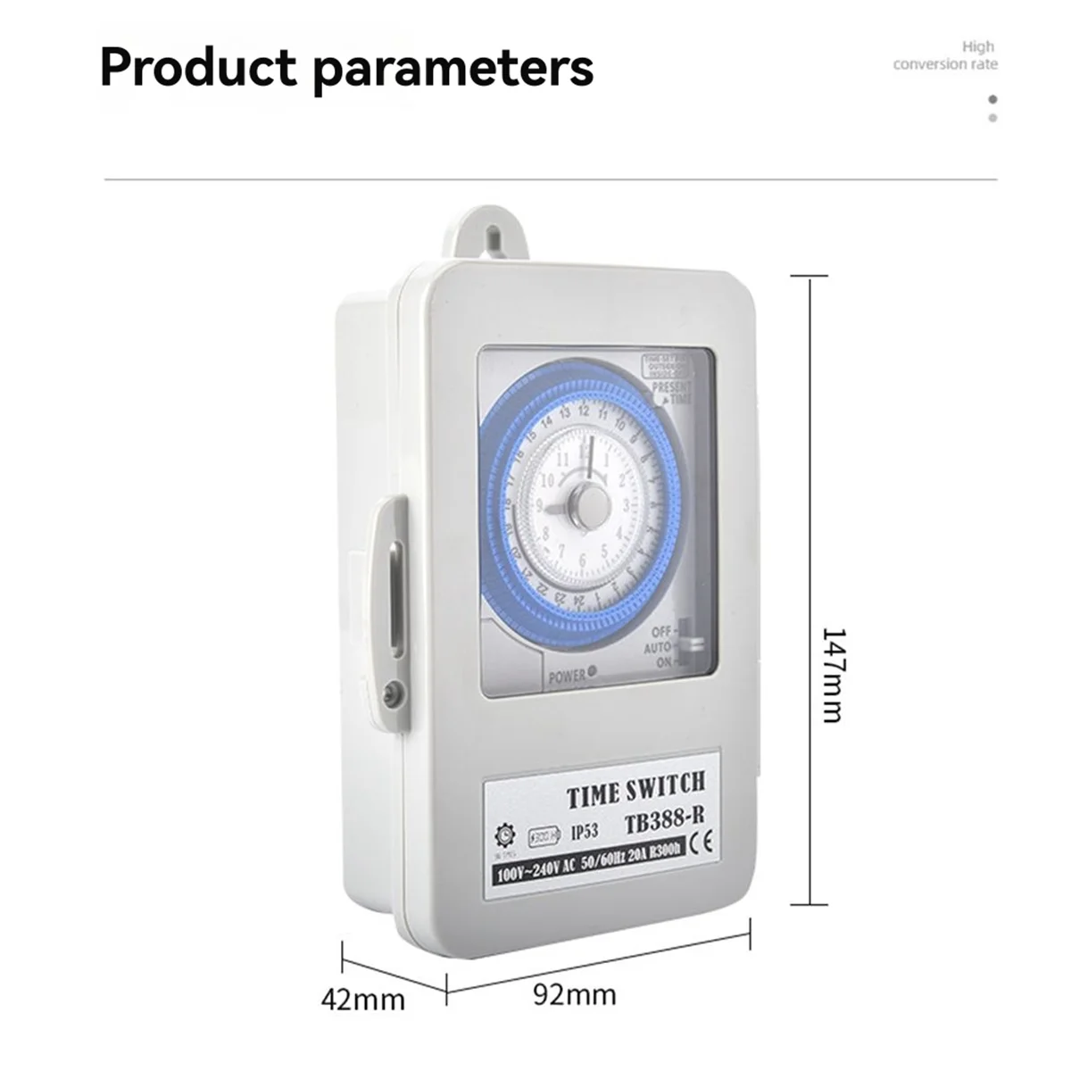 

ABNJ TB388R Mechanical 24 Hours Timer Switch IP53 Programmable Electrical Timer Switch Box AC100-240V 15 Minutes Interval