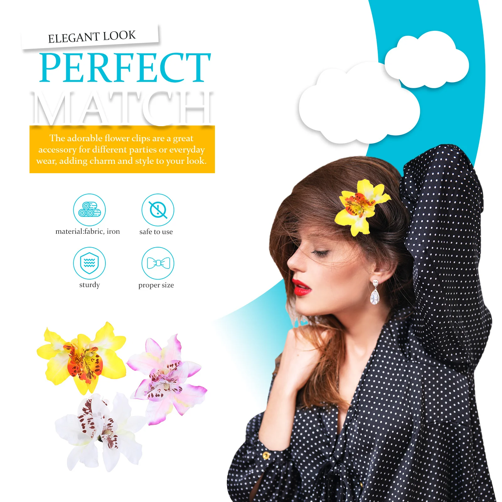 

3Pcs Large Flower Hair Clips Orchid Style Hair Accessories for Women Girls Cute Clips for Everyday Party Hairstyles