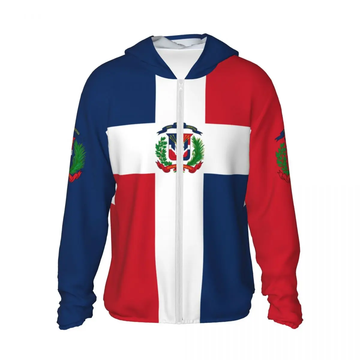 Dominican Republic Flag Hoodie Sunscreen Sun Protection Fishing Running Clothes Quick Dry Performance Long Sleeve With Zipper