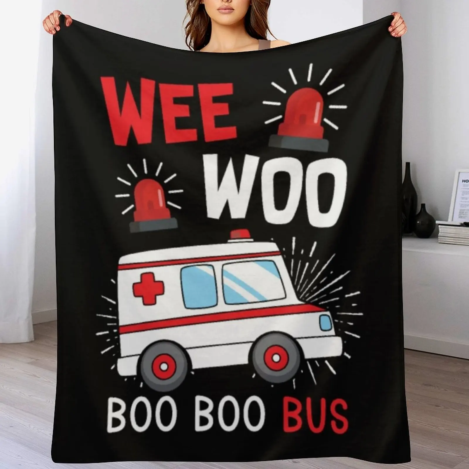 Paramedic Wee Woo Ambulance Throw Blanket Flannel Fabric Cute Blankets