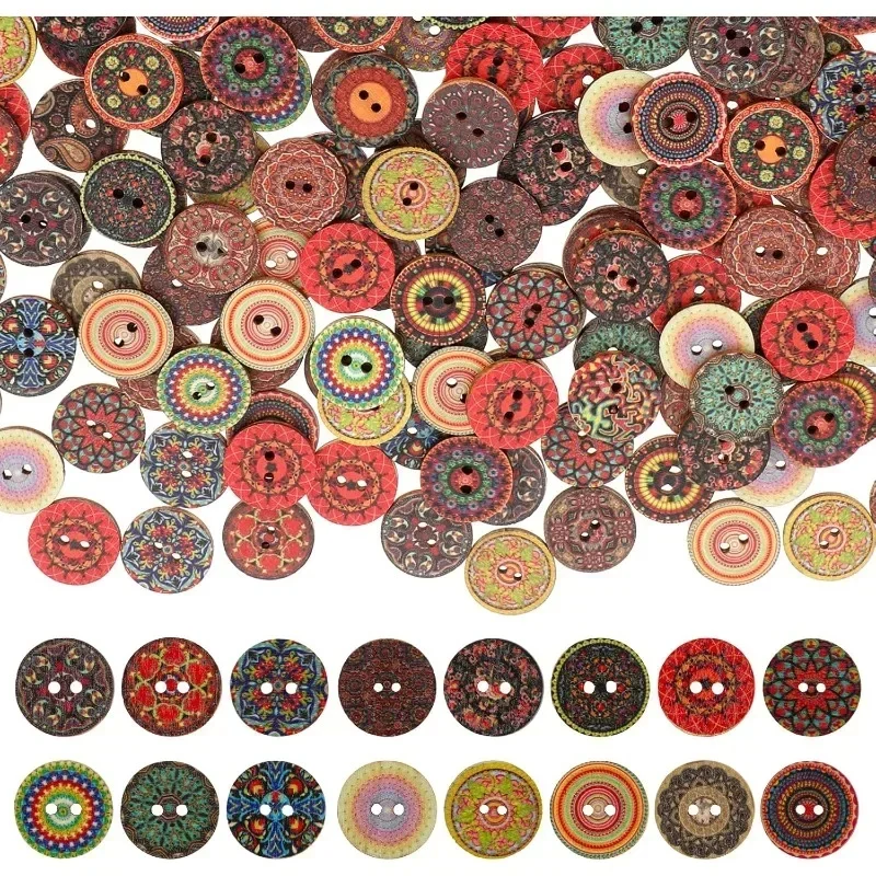 

50pcs 15mm Mixed Color Wood Buttons Natural Round Shapes Retro Buttons Vintage Buttons with 2 Holes for DIY Sewing Crafts