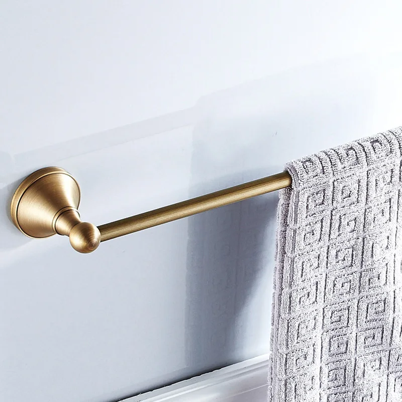 Antique Brass Wall Mounted Bathroom Single Towel Shelf Rack Holder Bath Towel Hanger Bar Towel Rail Bathroom Accessories