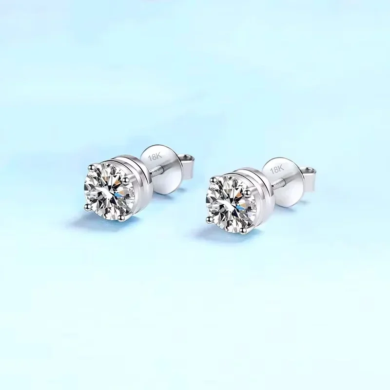 

Girl Birthday Gift 18K White Gold Stud Earrings Women Wedding Moissanite Diamond 0.3/0.5/1/2CT PT950 Platinum Valentine's Day