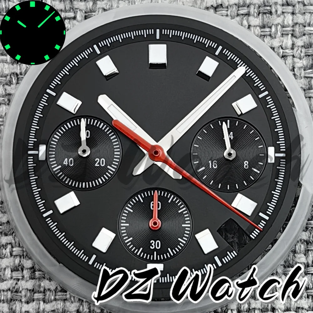 DZ New 29.6mm VK63 Chronograph Panda Watch Dial With 6-pin Watch Hands C3 Luminous Fit For VK63 Quartz Movement Replacement Part
