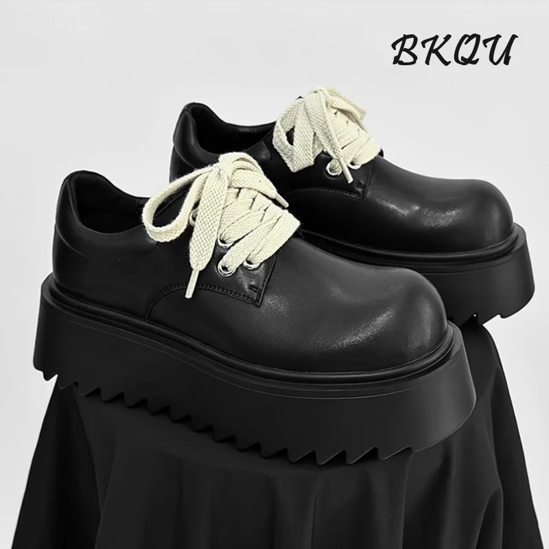 

BKQU Basic High Quality Thick Sole All-match Men 2024 New Autumn and Winter Trend British Style Derby Shoe Design Sense