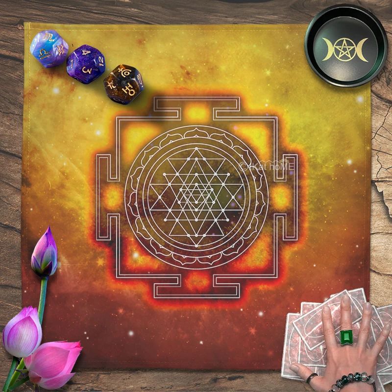 Spiritual Sri Yantra Tarot Tablecloth Velvet Altar Cloth Flower Of Life Oracle Card Pad Pagan Witchcraft Astrology Home Decor