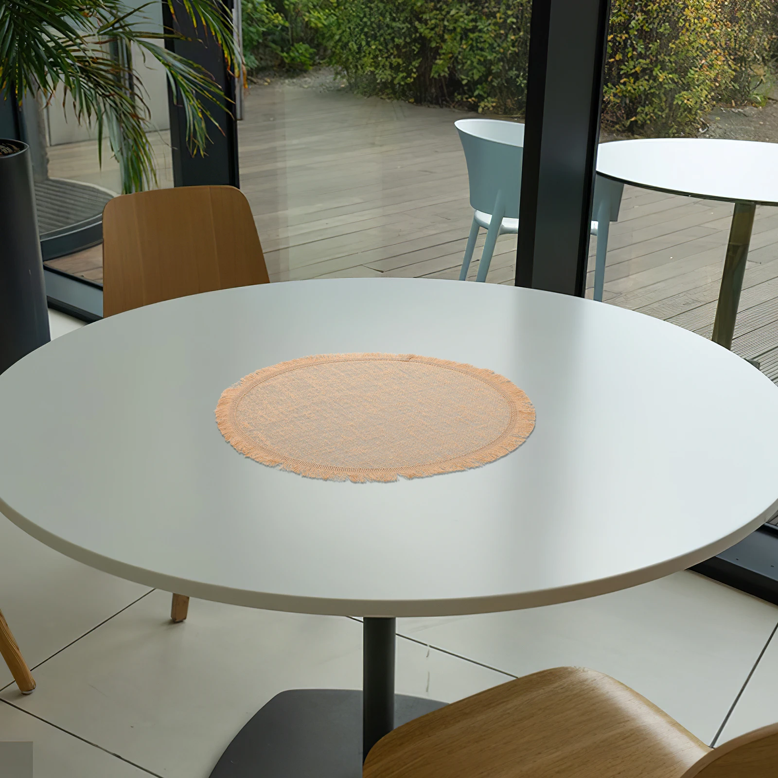 

8Pcs Jute Placemats Round 37Cm Burlap Table Mats Lace Trim Nordic Style Dining Table Kitchen Tan Placemats