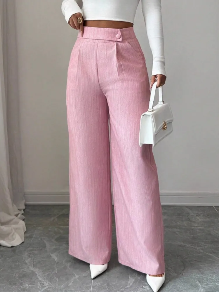 Damskie błyszczące różowe spodnie capri z wysokim stanem, spodnie do pracy biurowej, damskie spodnie o pełnej długości, jesienne spodnie capri, wiosna-lato 2026