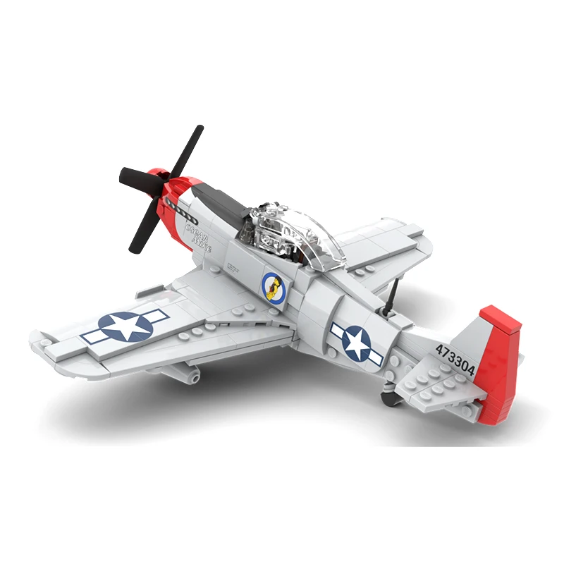 Militaire Uitrusting P-51D Mustang Rode Staart Vliegtuig Moc Bouwsteen Assembleren Model Display Speelgoed Kind Kerstcadeaus