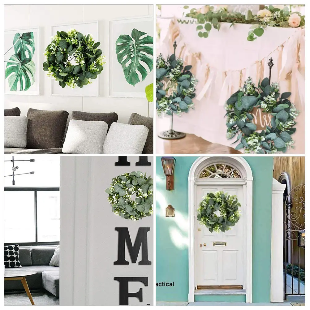 

2Pcs Hanging Eucalyptus Wreath Artificial Garland Decorative Wall Door Window Ornament Realistic Simulation Festival Celebration