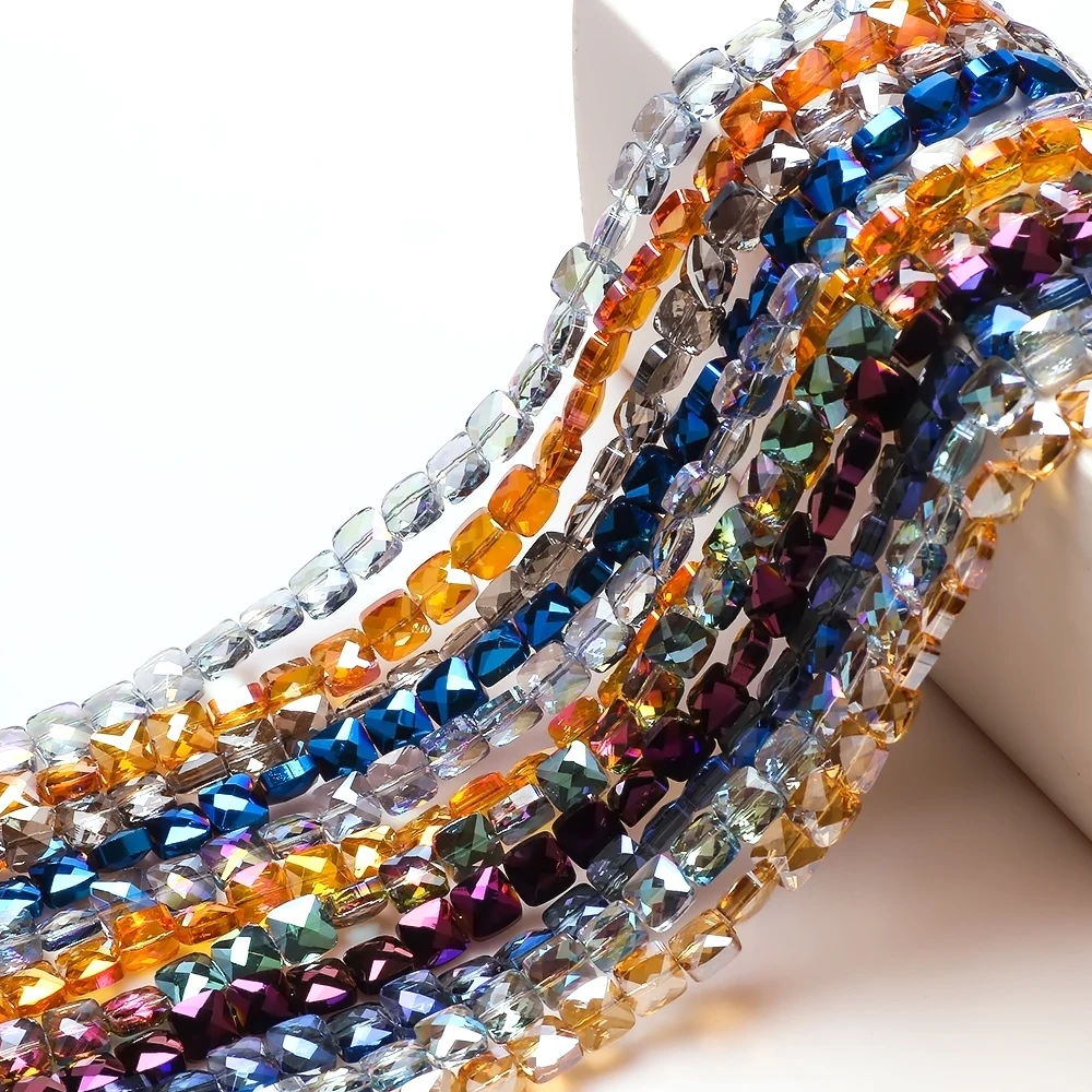 50 Stück 8mm Österreichische Galvanisierte Kristall-Würfelperlen Flache Quadratische Form Glasperlen für Schmuck DIY Herstellung Armband Zubehör