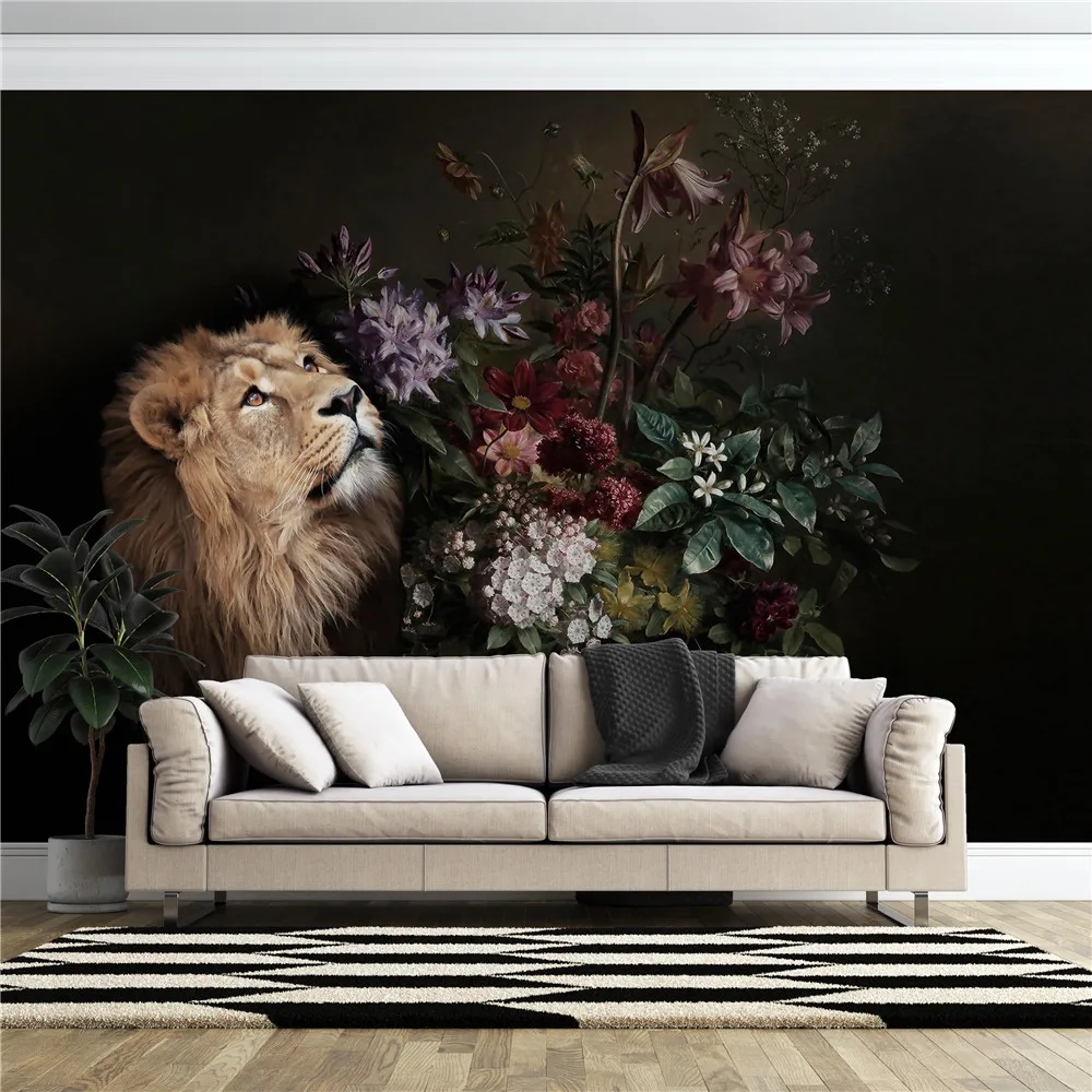 

Xuesu Customized thickened waterproof wallpaper with lions and flowers, as well as classical art murals