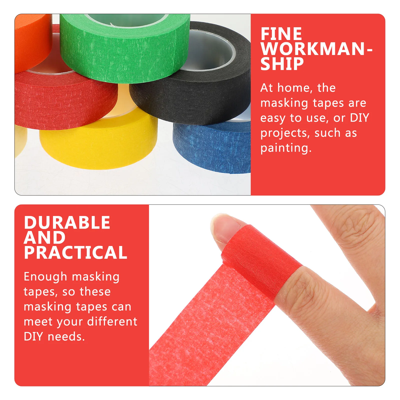 

12 Rolls Colored Masking Tape Craft Paper DIY Art Tapes Kids Drawing Adhesive Bright Colors Removable Residue Free Reusable