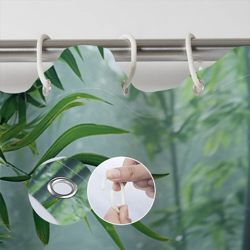 Soothing Bamboo Forest Shower Curtain for a Zen Bathroom, Featuring Tranquil Water, Stones, and Candles. This Serene 6