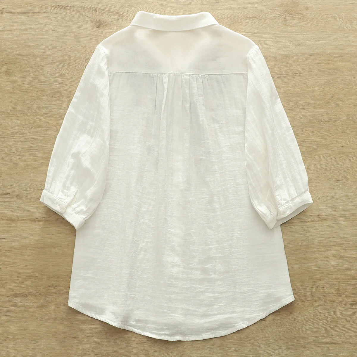 Nieuw zomershirt van katoengaren met 3/4 mouwen, dames revers bloemenborduurwerk, Mori Girl zachte OL delicate losse blouse T54359CC