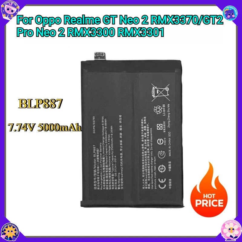 

New Mobile Phone Battery BLP887 5000mAh For Oppo Realme GT Neo 2 RMX3370/ GT2 Pro Neo2 RMX3300 RMX3301
