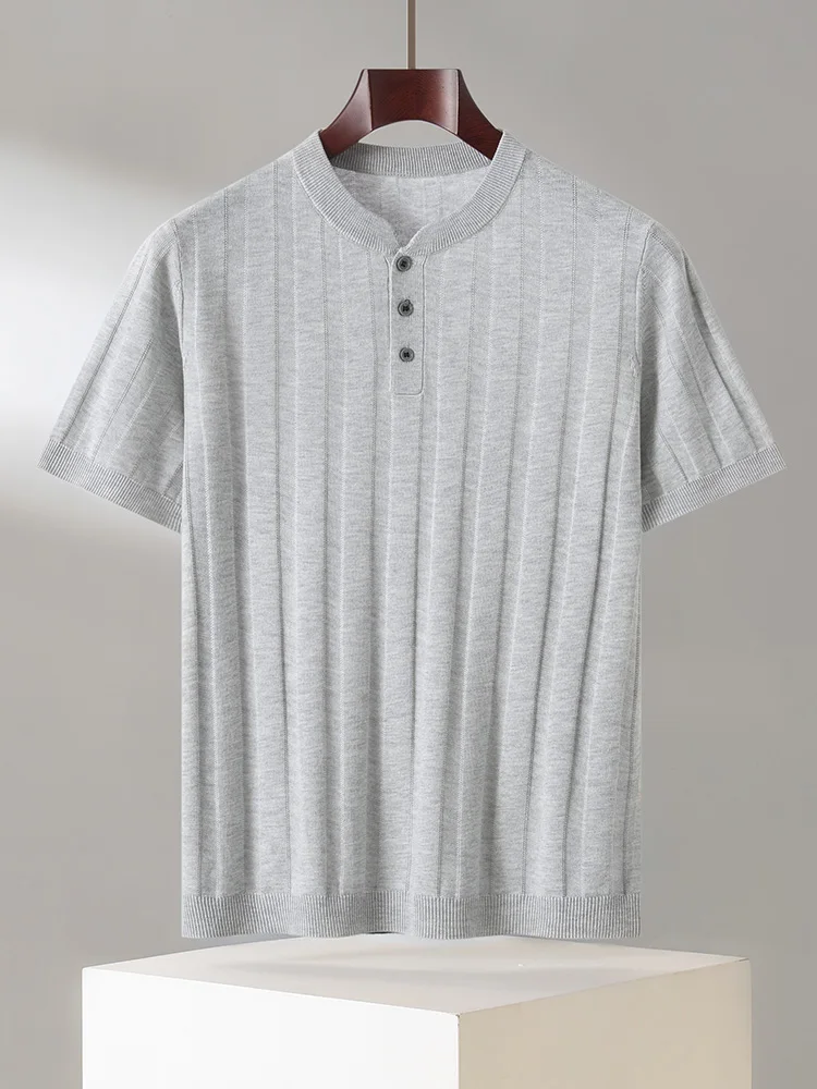 Men's T-shirt Summer New Item Lyocell Short Sleeved Men Round Neck Knitted Pullover Vest Casual Men's