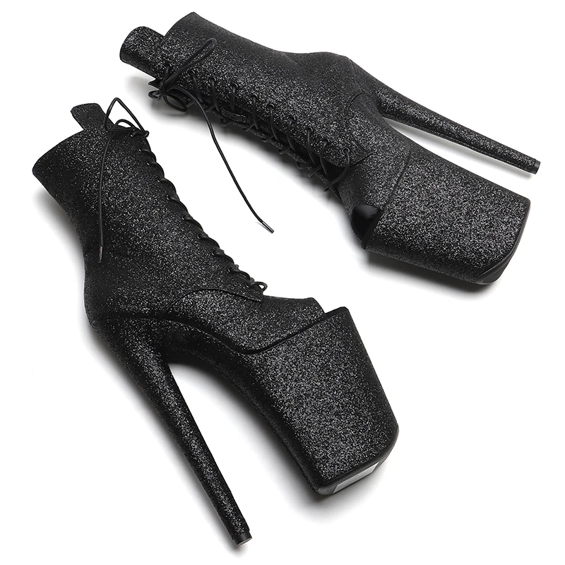 Leecabe 23CM/9inches Glitter upper open toe Sexy boots High Heels Platform stripper heel ankle Pole Dance shoes