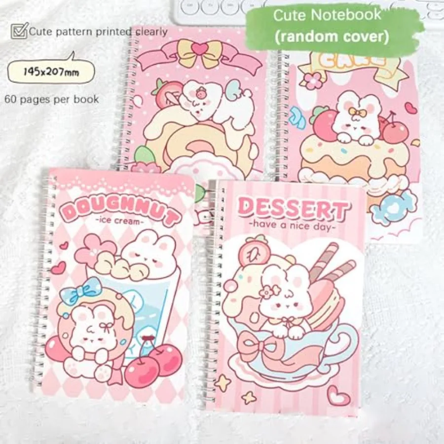 مجموعة أدوات مدرسية مكونة من 58 قطعة من أرنب لطيف مجموعة أدوات مكتبية كاواي للعودة إلى المدرسة تتضمن أقلام جل للكمبيوتر المحمول وملصقات مقلمة