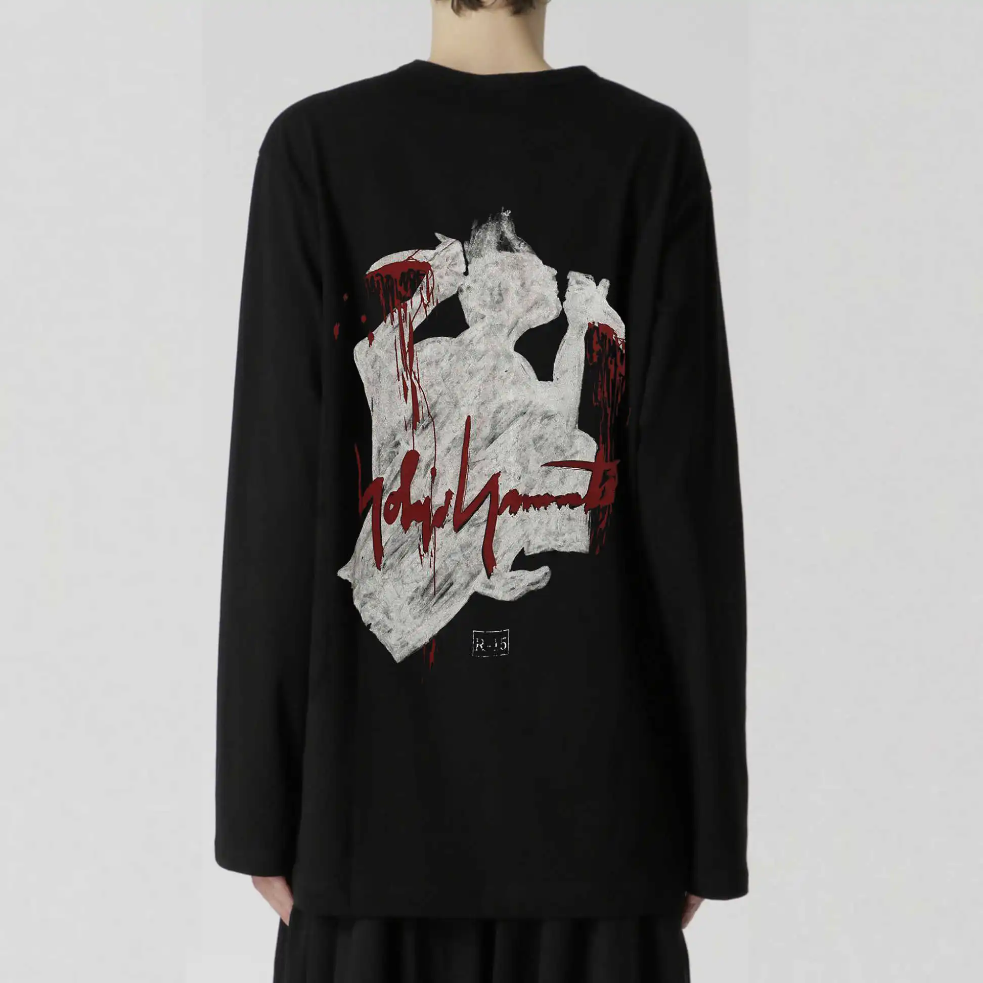 

YOJI OOAK Mystery Print soft cotton black long sleeve T-shirt TEE Dark casual loose niche Japan