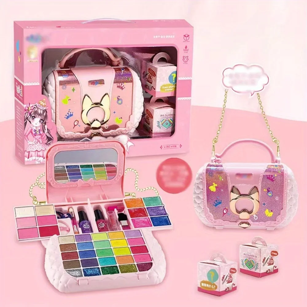 Maquiagem de plástico portátil para meninas, kit de maquiagem lavável para brincar de fingir, bolsa pequena, conjunto de cosméticos de beleza infantil, presente de brinquedos