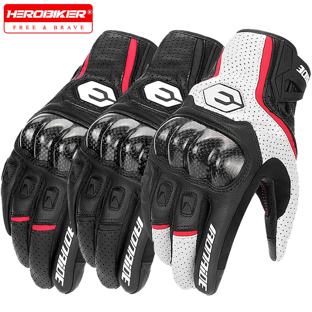 

Motorcycle Gloves Genuine Leather Touch Screen Motocross Racing Gloves Carbon Fiber Motorbike Gloves Anti-slip Protective Gear