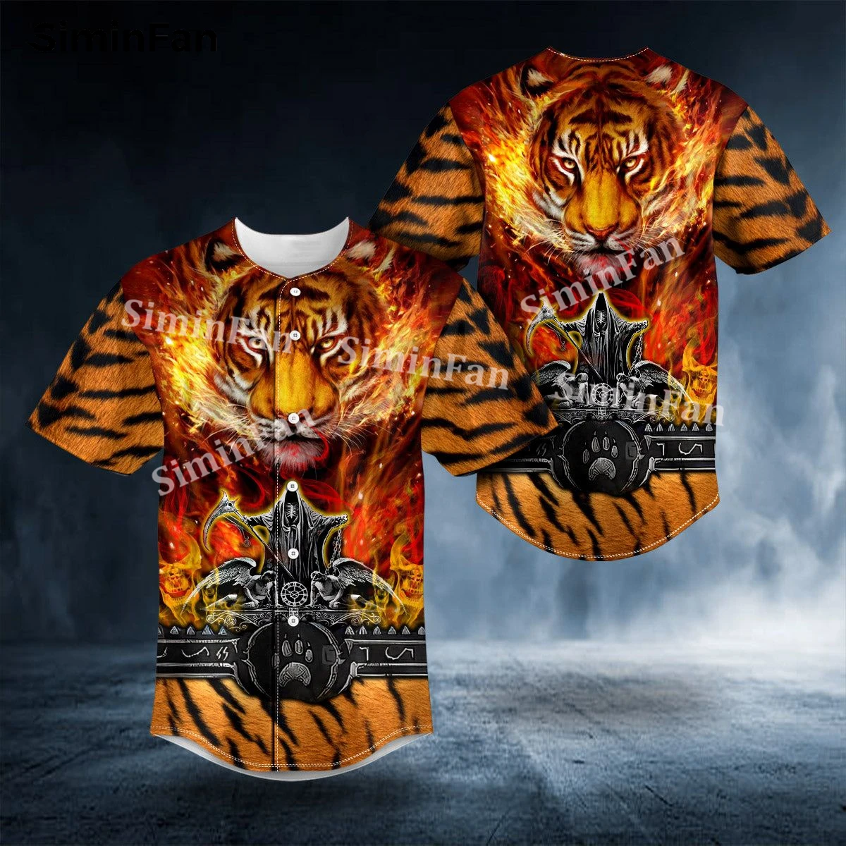 

Custom Name Cool Tiger Death Skull 3D All Over Printed Mens Baseball Tee Jersey Shirt Male Summer Collarless Top Unisex Tshirt