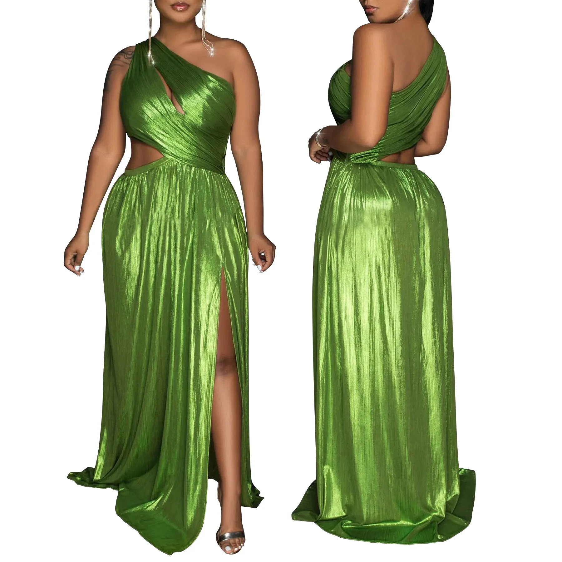 

Solid Hollow Out Slimming Sexy Dresses for Women Diagonal Sleeveless High Waist Temperament Dress Female Fashion Style New