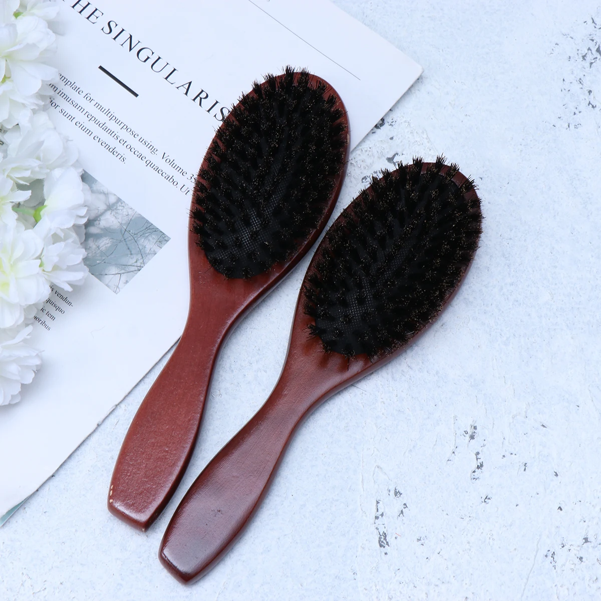 

Wooden Hair Brush Bristles Comb Scalp Massage Promote Blood Flow Detangle Pain Free Ergonomic Handle Cushion Decrease Pressure
