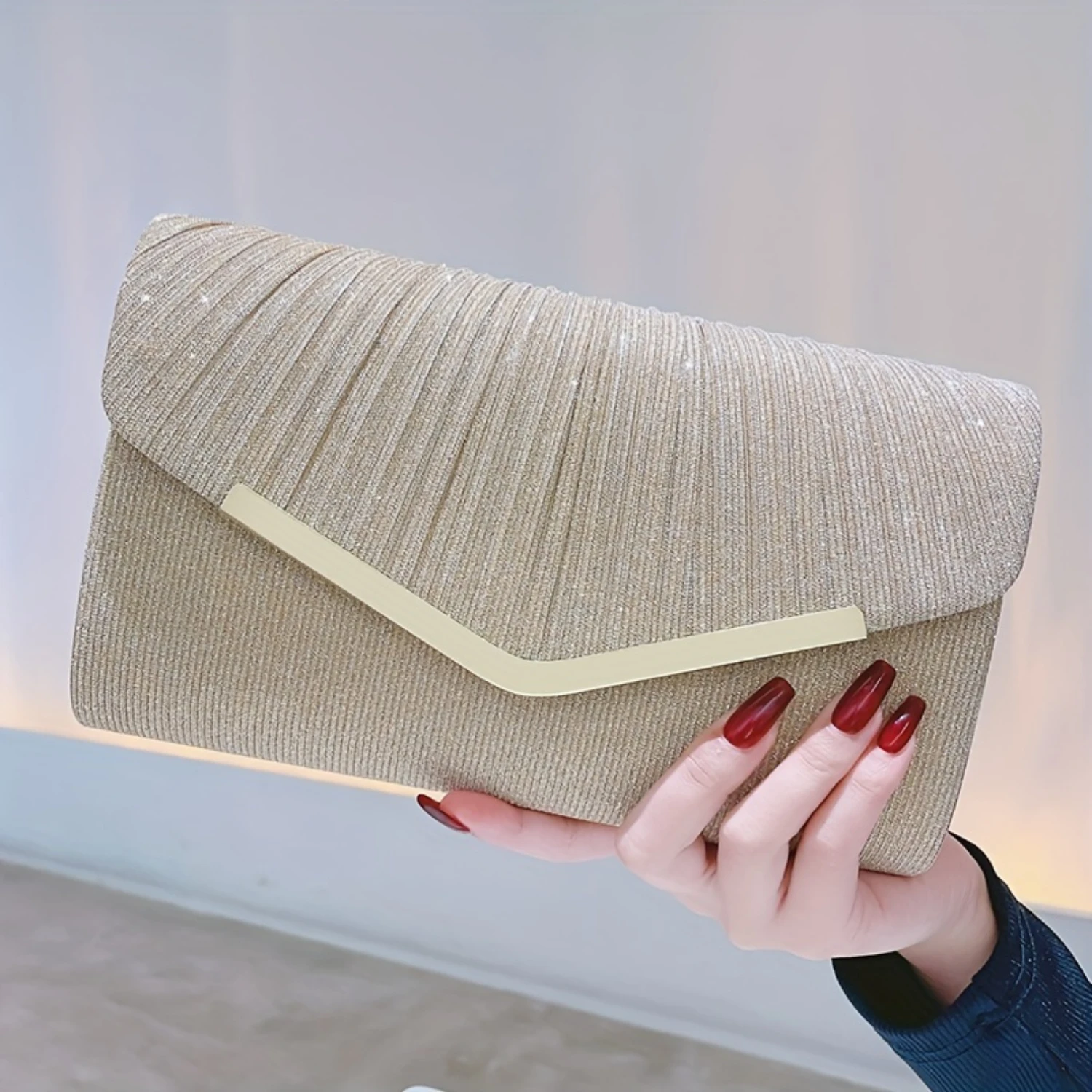 

Ruched Evening Bag, Envelope Clutch Purse, Women's Flap for Wedding Prom
