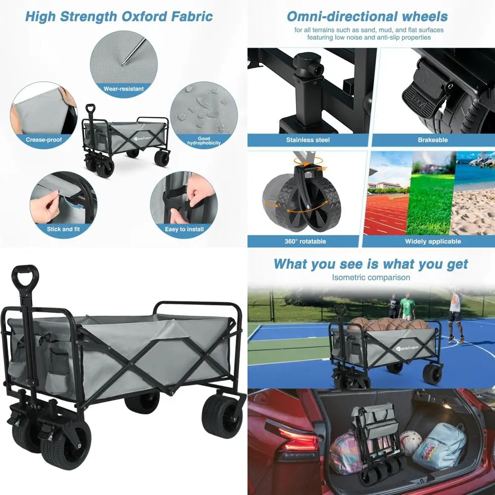 

Collapsible Garden Cart with All-Terrain Wheels for Outdoor, Camping, Sports, Shopping, and Gardening - 300lbs Capacity Heavy-Du