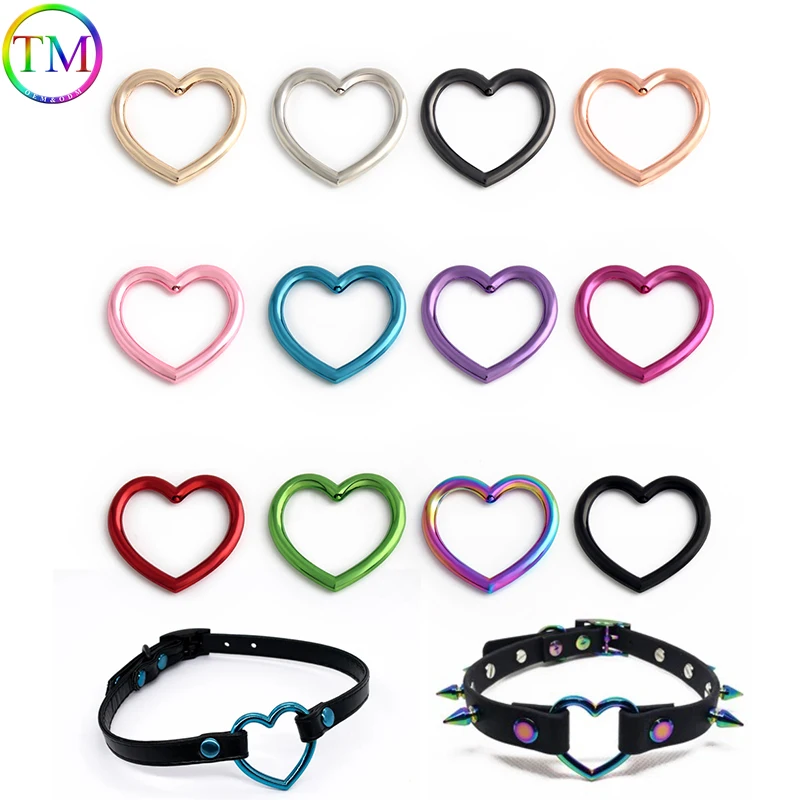 20-120PCS Colorful Heart Buckle Love Ring For Bags Belt Gothic Choker Necklaces Rock Cool Collar Unisex Thick Round Accessories