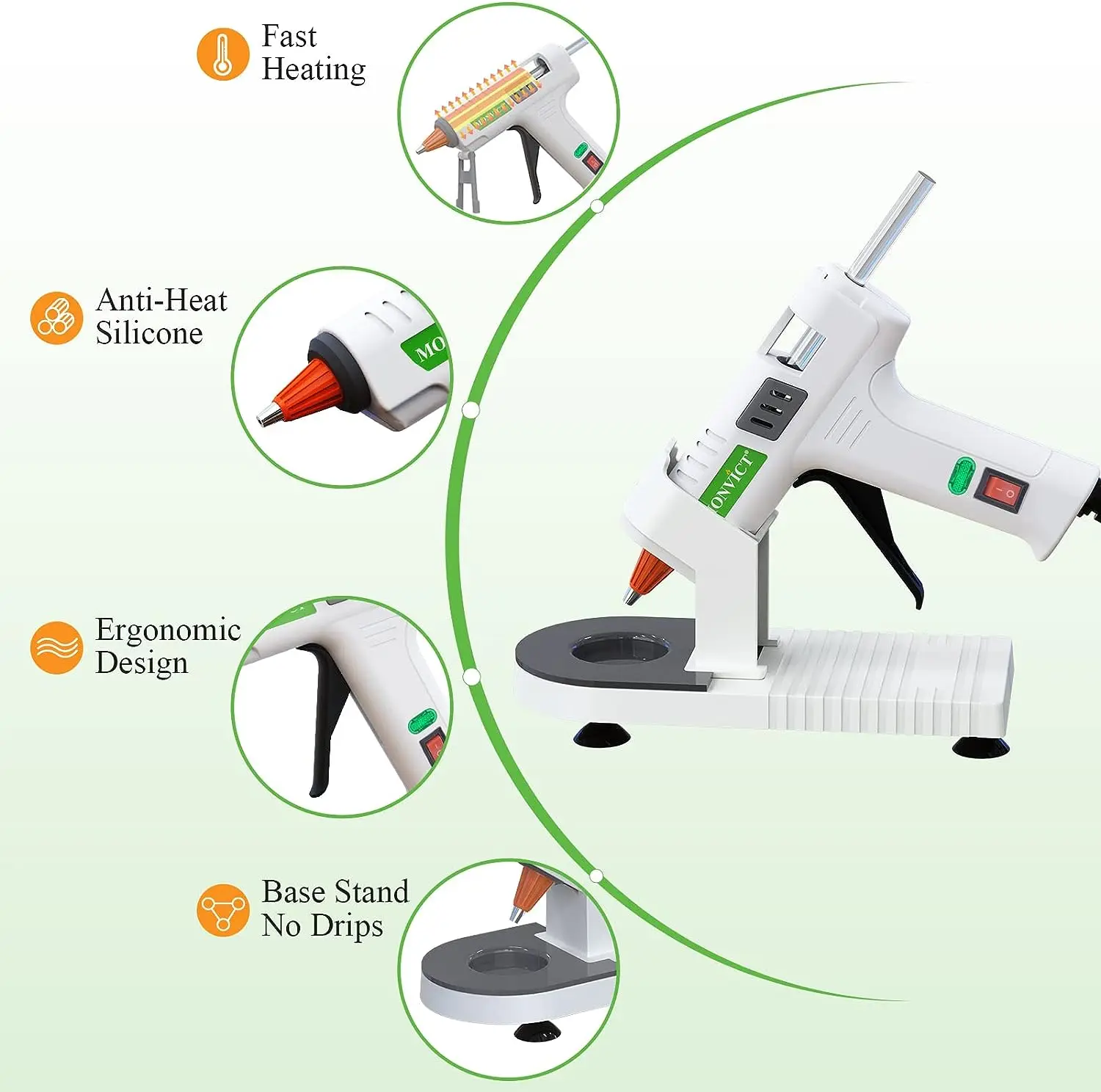 Hot Glue Gun, MONVICT 40W Fast Heating Glue Gun Kit with A Glue Gun Stand and 30 Glue Sticks, Design for DIY, Crafts