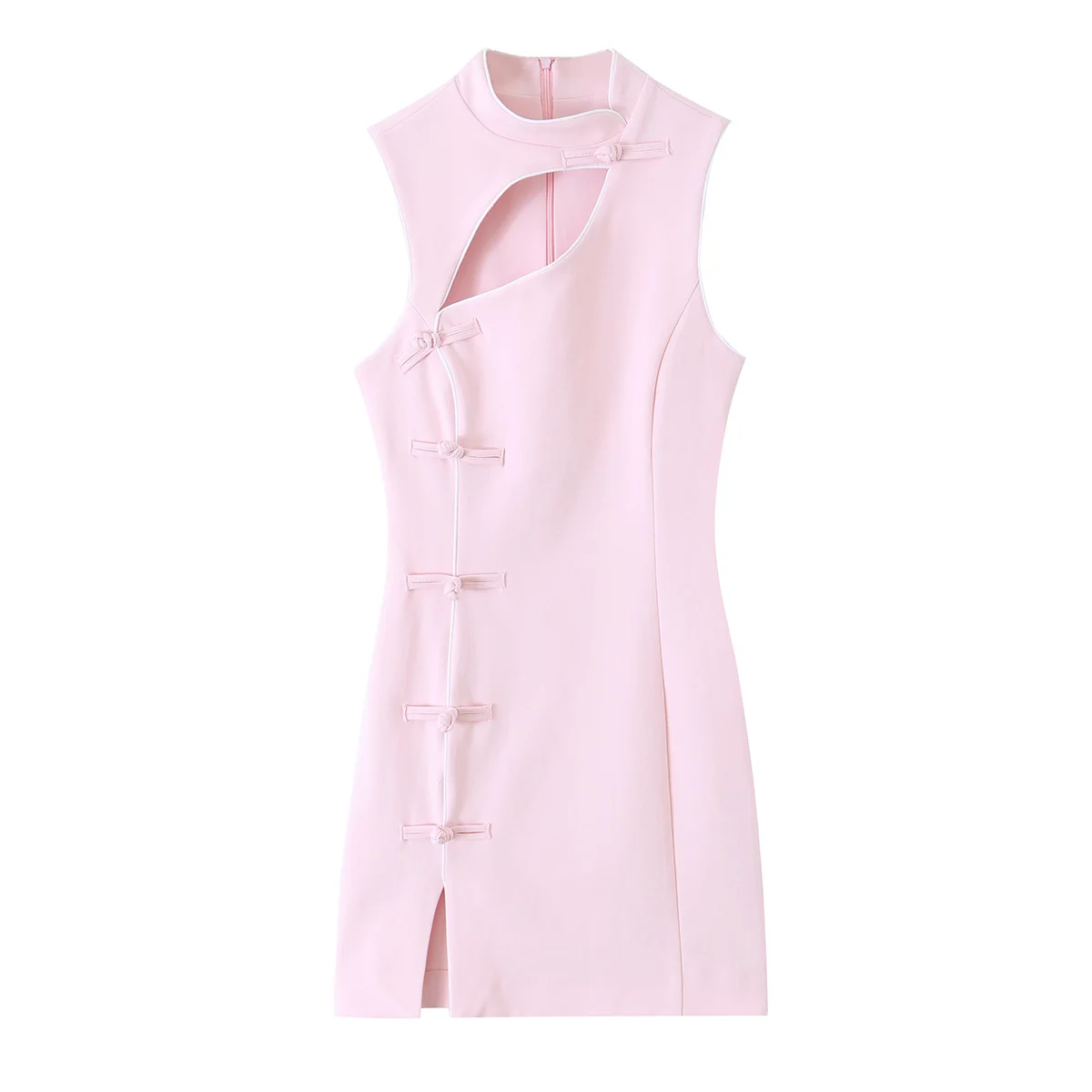 KLKXMYT Elegantes Schickes Damenkleid mit Stehkragen Ärmellos mit Seilknoten-Verschluss Kurzes Kleid Mode 2026 Sommer Schlankes Bürokleid – Detail 3
