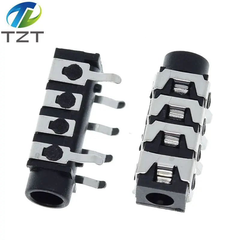 10/20/40pcs PJ-313B TZT Phone Jack 3.5mm 6 Contacts 4 Conductors Stereo Audio Socket Through Hole Right Angle 4 Poles Audio Plug